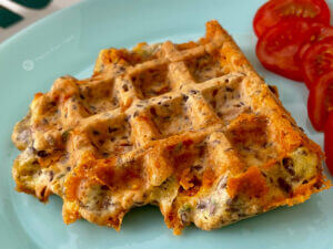 Bacon and Cheddar Breakfast or Brunch Waffle - Onion Free Food Blog - No onion No garlic Allium-Free Recipe