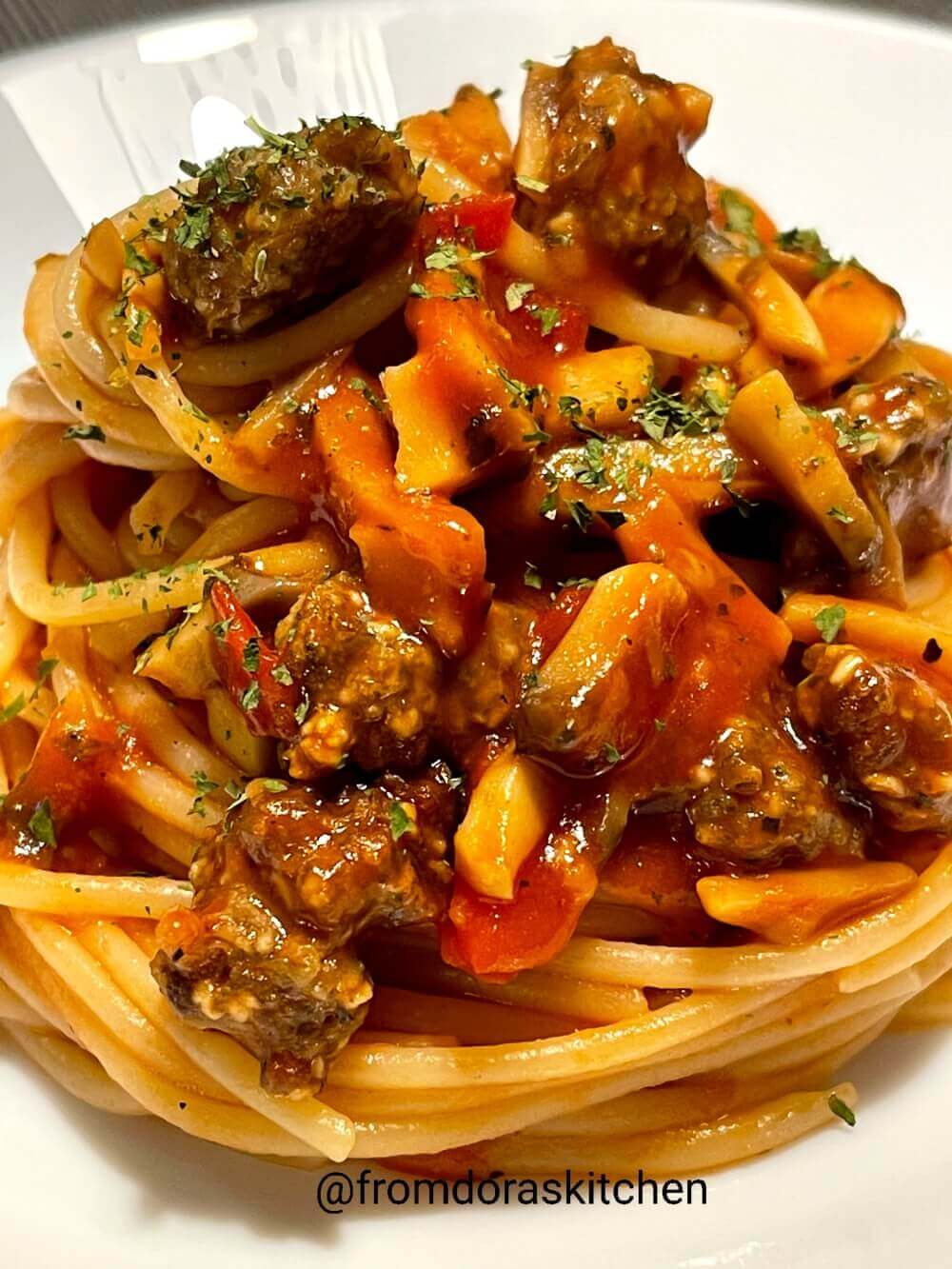 Healthy & Tiny Meatballs in the Red Mushroom Sauce without onion without garlic From Dora's Kitchen