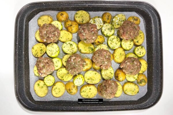 Sheet pan meatballs are ready to oven!