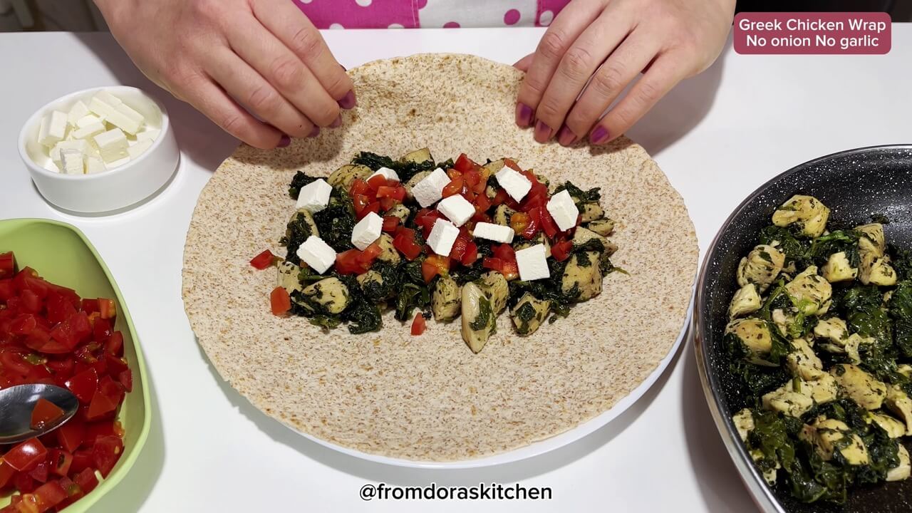 How to make greek chicken wraps without onion - roll the wrap