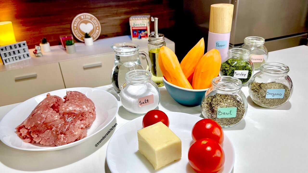 Ingredients of low FODMAP ground meat & sweet potato skillet - From Dora's Kitchen